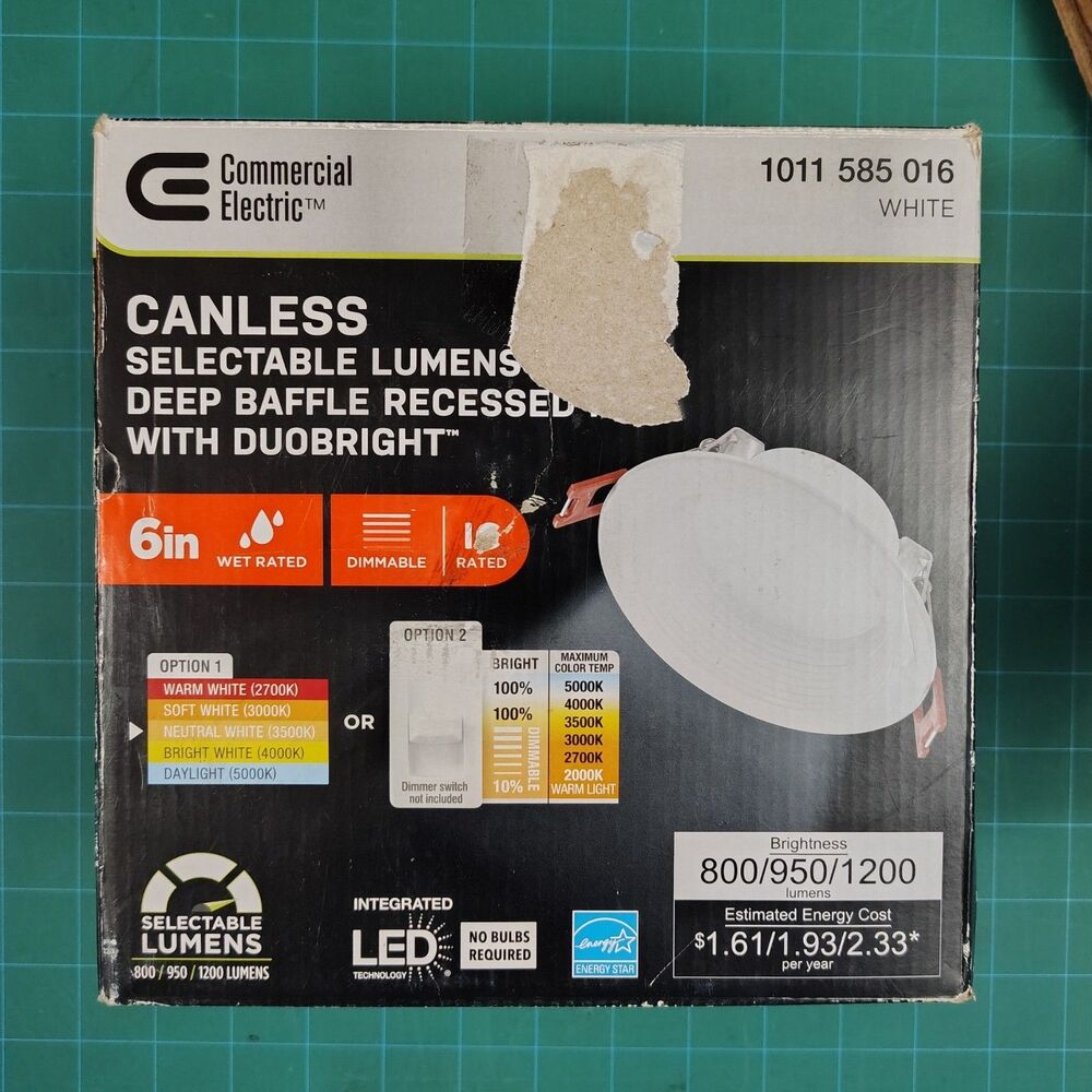 Commercial Electric 6in LED Canless Recessed LED Light Dimmable Lumen Selectable